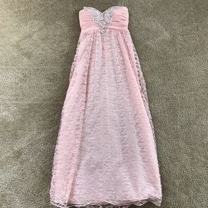 Strapless, Pink Lace Prom Dress